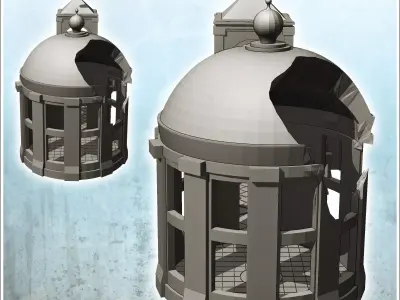 Church ruin with dome frame and bell tower 4 - Modern WW2 WW1 Wo 3D print model