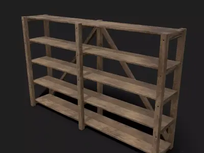 Pottery Shelf Long Low-poly 3D model