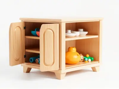 Cartoon Toy Storage Cabinet with Rounded Doors Low-poly 3D model