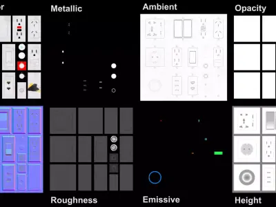 PBR Mesh Decals - Outlets and Switches Trim Sheet Lowpoly Texture