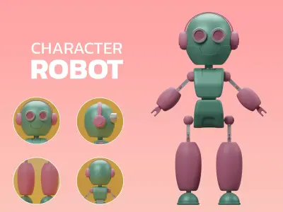 Robot cartoon character  Low-poly 3D model