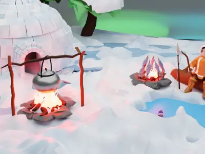 Eskimo Life Diorama Low-poly 3D model