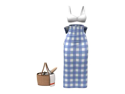 Retro Picnic Outfit Skirt Top Basket Low-poly 3D model