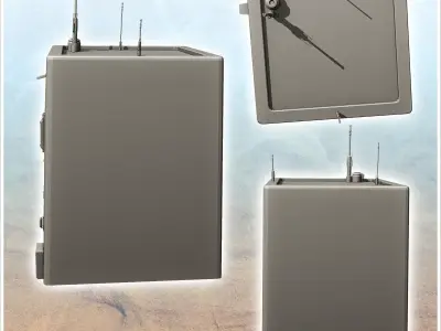 Square futuristic building with exterior pipes and roof antennas 3D print model