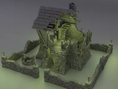 Ruined FarmHouse Tabletop Terrain 28 mm 3D print model