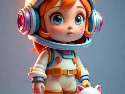 Cute Astronaut Girl Chibi Space Explorer Pet Cat Adorable Suit Low-poly 3D model