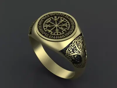 Men ring with the ancient symbols RUNES cnc model or 3D print model