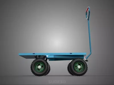 FLATBED PLATFORM HEAVY DUTY TROLLEY UTILITY CART WAGON TRUCK 4W 3D model