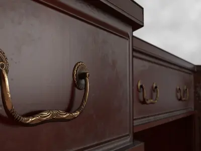 PBR Realistic Desk wooden with drawers Low-poly 3D model