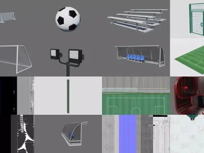 Football Soccer Stadium Field 3D Model Pack