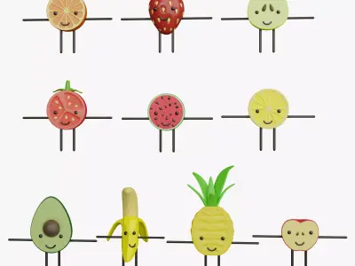 Fruit characters 3D model