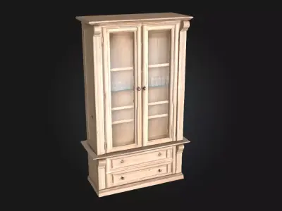 Vintage Display Cabinet  Classic Wooden Showcase with Glass  3D model