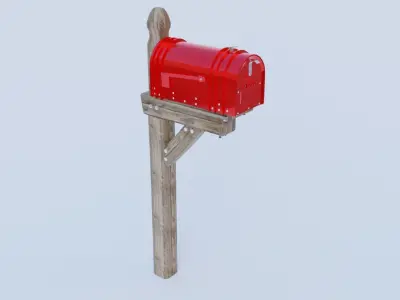 Mailbox on wooden post Low-poly 3D model