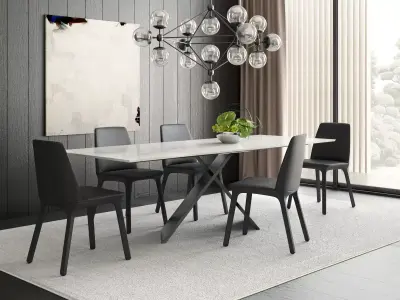 Dining Set 6 chandelier with glass balls hanging from it 3D model