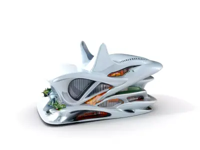 Futuristic Building Model Pack with Organic Architecture Low-poly 3D model