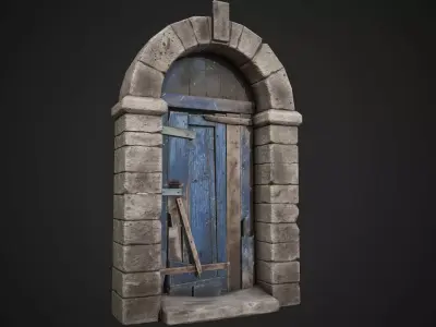 Old Wooden Door with Stone Arch Low-poly 3D model
