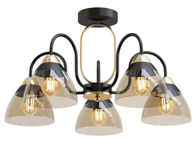 alfa-324017305 five light chandelier with gold and glass shades 3D model