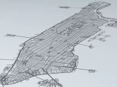 Manhattan Island in New York City Road Network and Streets 3D model