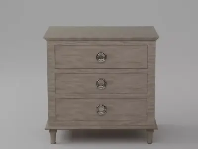 Light Brown 3-Drawer Wood Nightstand Table- Bedside Table 3D model