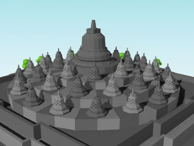 Cartoon Low Poly Borobudur Temple Low-poly 3D model
