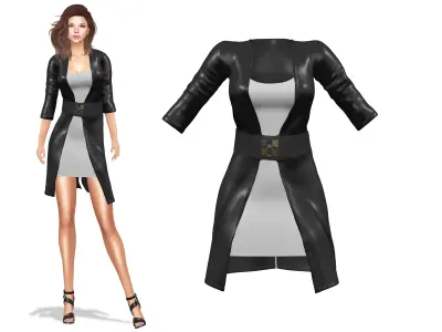 Long Leather Coat Low-poly 3D model