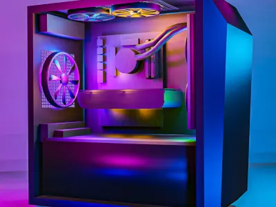 low poly computer pc case with led lights Free 3D model