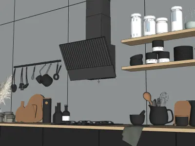 Modern kitchen with black hood 3D model