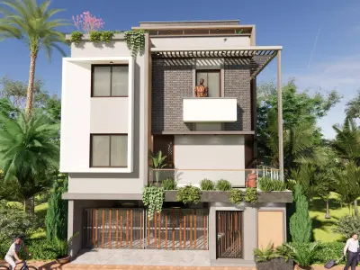 Contemporary 2story Residential Building - Modern House Exterior 3D model