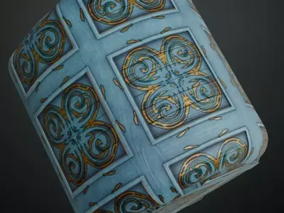 Ornate Blue Painted Wood Tiles PBR Texture