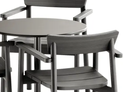 Pevero Chair by Unopiu and Linear Steel Cafe Table by Muuto 3D model