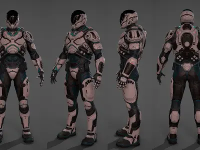 Futuristic Soldier and Soldier Female  Low-poly 3D model