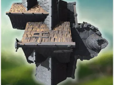 Expansive guild hall featuring decorative woodwork stone foundat 3D print model