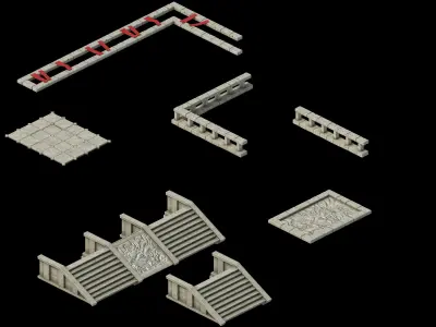 Game City Building - Staircase - Fence 2703 3D model