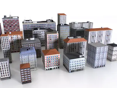 Out of bounds background buildings Low-poly 3D model