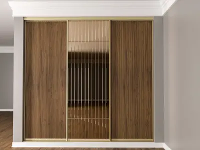 Sliding door mirror and wood door 3D model