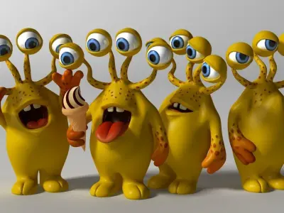 Cartoon Yellow Monster Rigged Low-poly 3D model