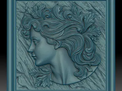 Eterna Flora  Art Nouveau Woman Bas-Relief Wall Sculpture 3D print model