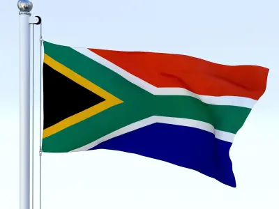 Animated South Africa Flag Low-poly 3D model