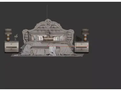 French luxury double bed Low-poly 3D model