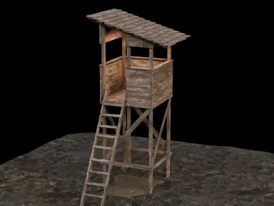 Wooden observation towers in a modern style 4 pcs Low-poly 3D model