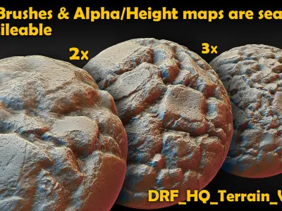 Ultra HQ Terrain Seamless Sculpt Zbrush brushes and Alphas Vol7 3D model
