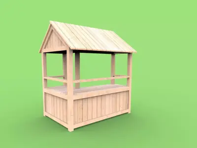 Wooden stand shed stall market version 3 3D model