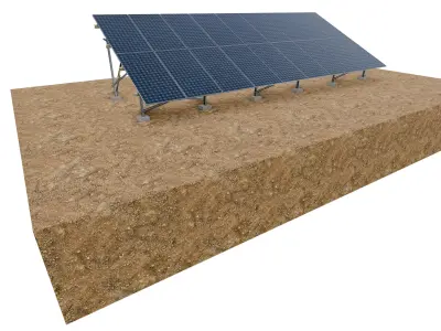 Lowpoly Ground Mounted Solar Panels-9 Rows of PV Modules Low-poly 3D model