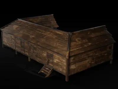 AAA Wooden Enterable Medieval Primal Thatched Cottage Hut 04 R Low-poly 3D model