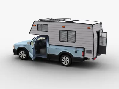 Camper Truck With Interior Low-poly 3D model