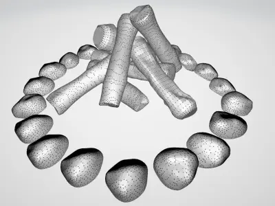 Campfire fire pit with rocks Low-poly 3D model