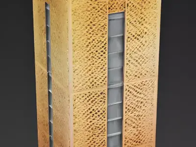 Modern Office Tower with Gold Geometric Facade 3D Model Low-poly 3D model