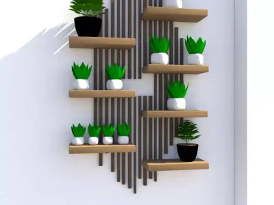 Minimal Wooden Wall Shelf  Interior Decor Asset 3D model