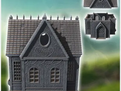 Gothic medieval building with spikes ornamented walls and round  3D print model