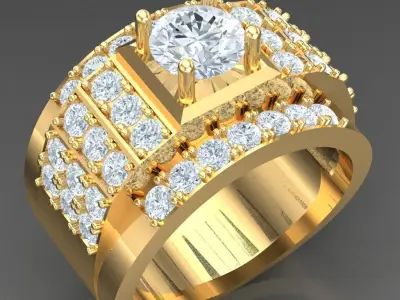 Light Gold Diamond Men Ring 2MR034 3D model